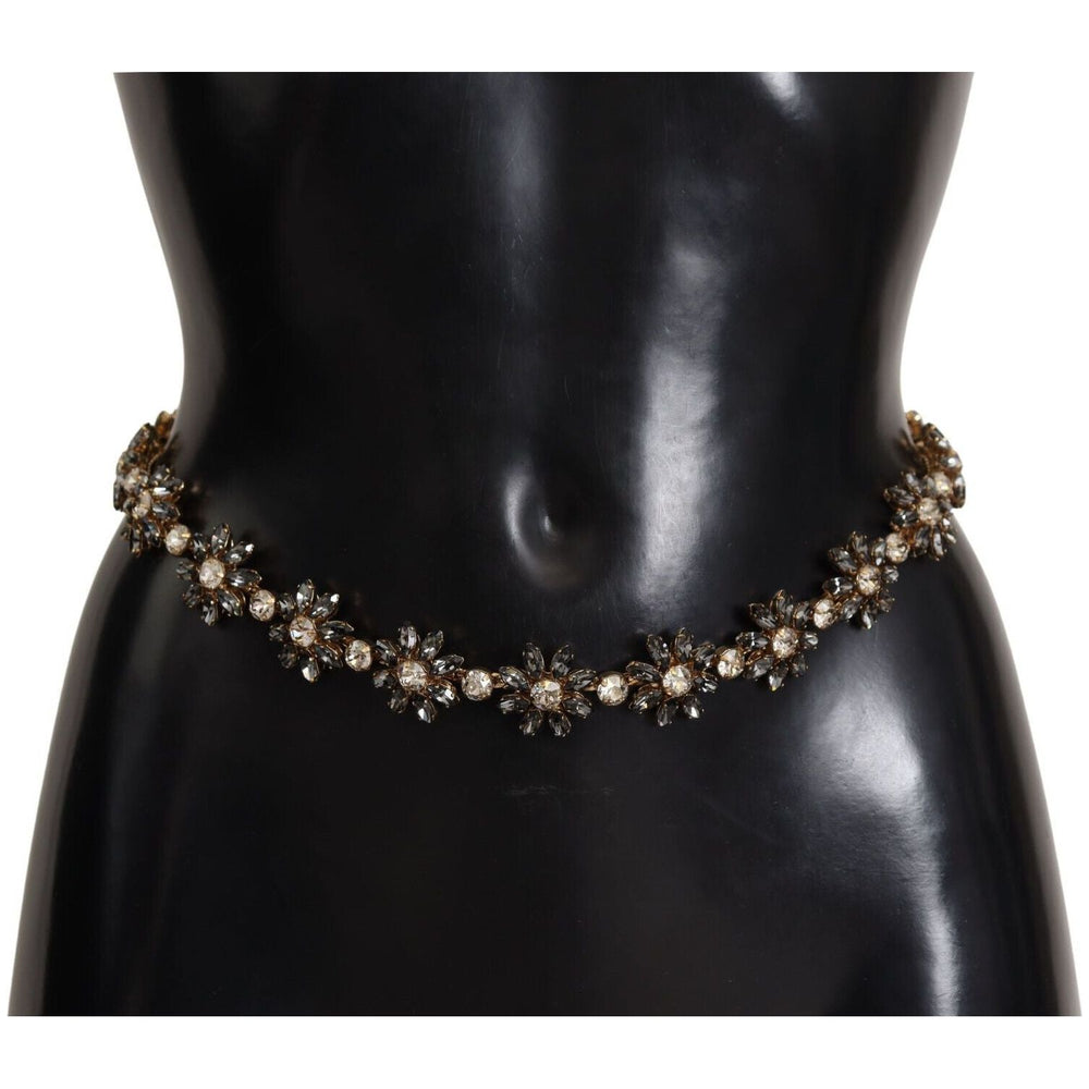 Dolce & Gabbana Black Daisy Crystal Dauphine Texture Belt BEL8296 -85