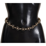 Dolce & Gabbana Black Daisy Crystal Dauphine Texture Belt BEL8296 -85