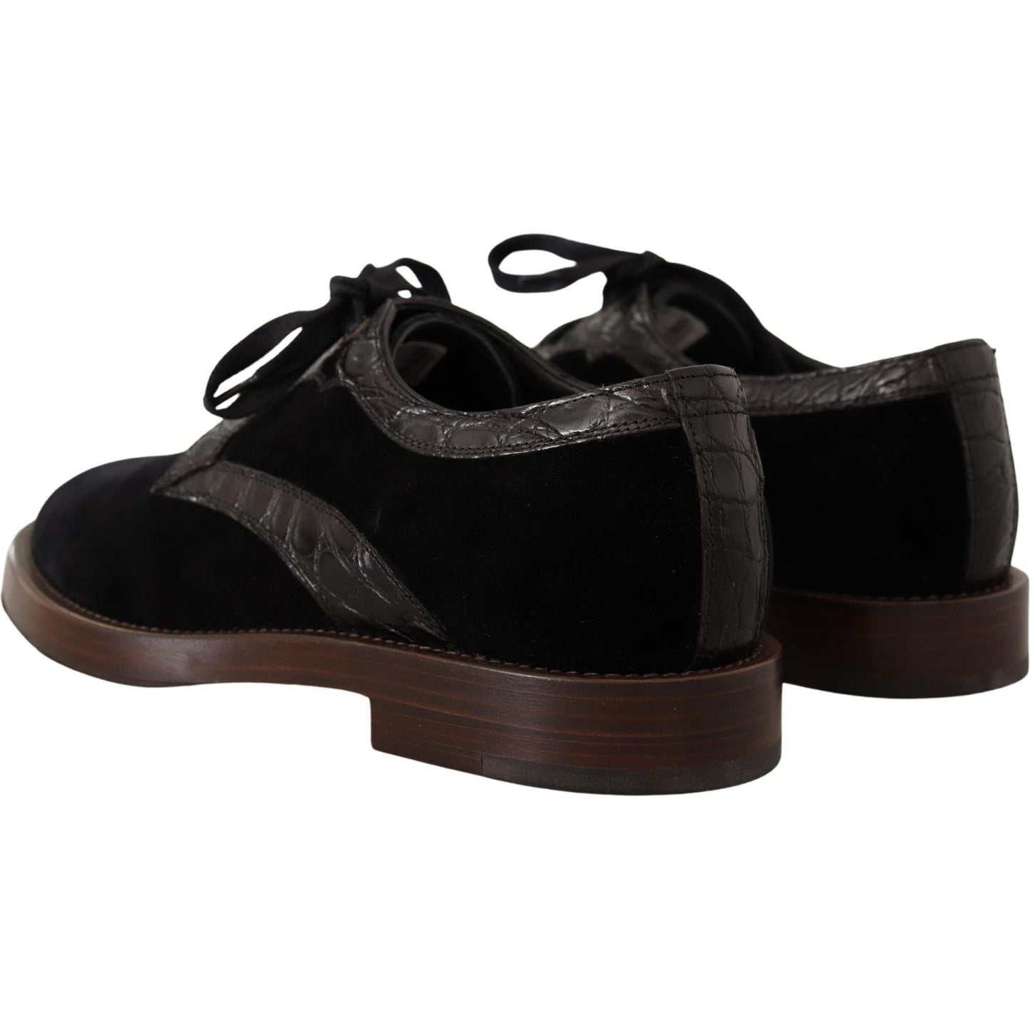 Dolce & Gabbana Black Velvet Exotic Leather Shoes MV4419- 44