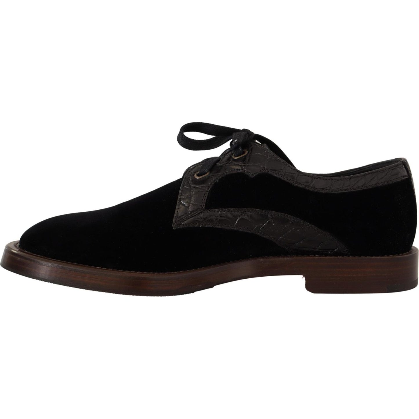 Dolce & Gabbana Black Velvet Exotic Leather Shoes MV4419- 44