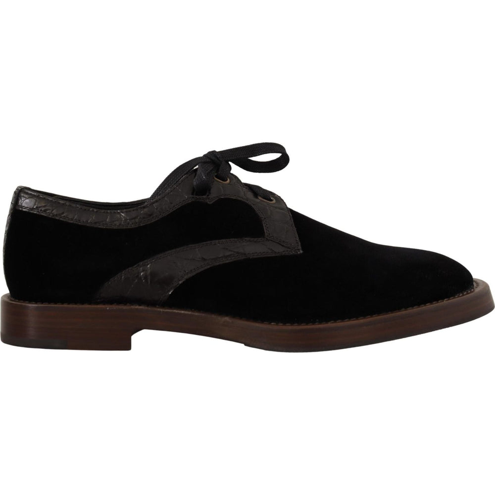 Dolce & Gabbana Black Velvet Exotic Leather Shoes MV4419- 44