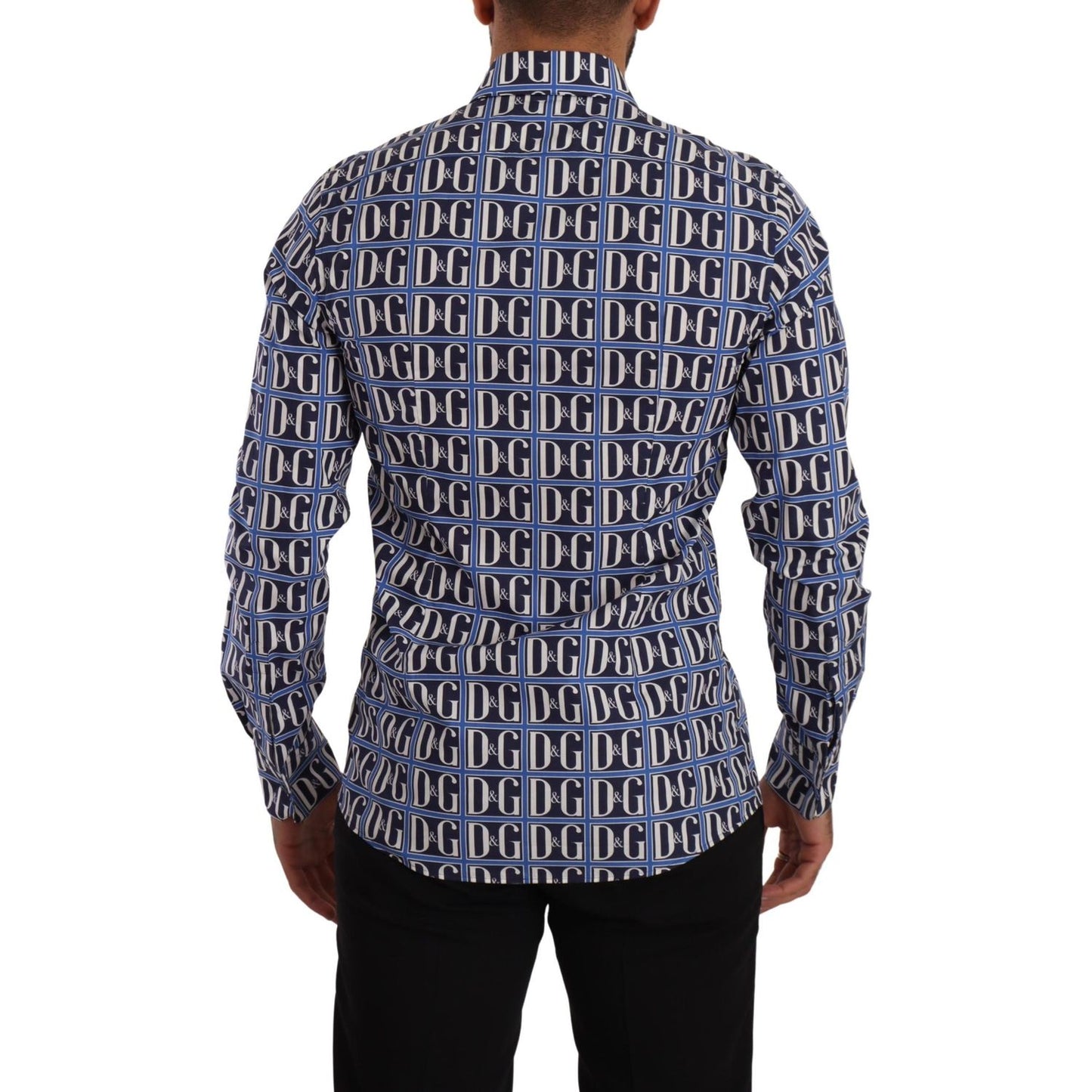 Dolce & Gabbana Slim Fit Blue Logo Cotton Shirt Dolce & Gabbana Dark Slate Gray