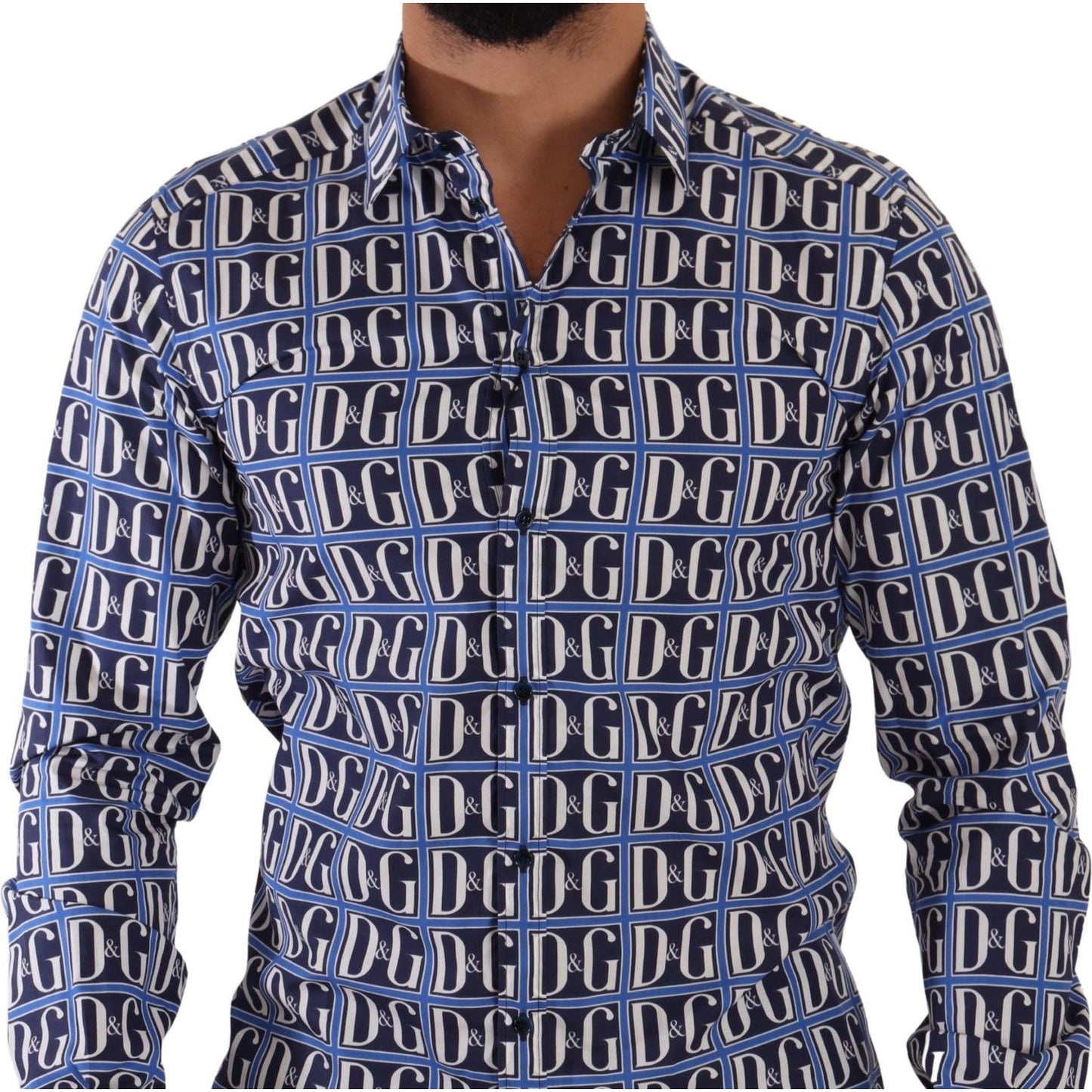 Dolce & Gabbana Slim Fit Blue Logo Cotton Shirt Dolce & Gabbana Dark Slate Gray