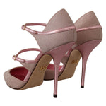 Dolce & Gabbana Pink Glittered Strappy Sandals Mary Jane Shoes LA9592 - 39