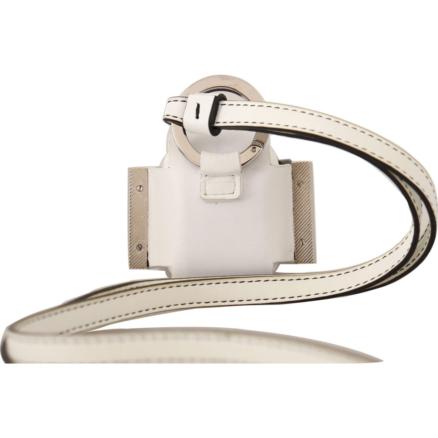 Dolce & Gabbana White Black Leather Strap Silver Metal Logo Airpods Case VAS130140