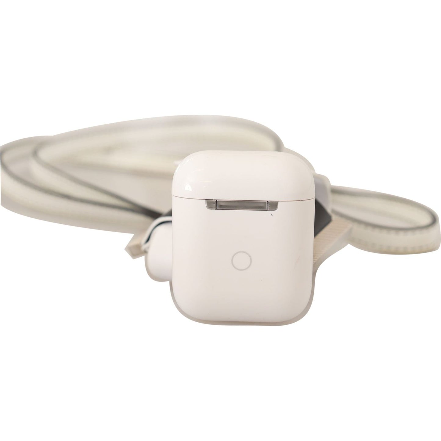 Dolce & Gabbana White Black Leather Strap Silver Metal Logo Airpods Case VAS130140