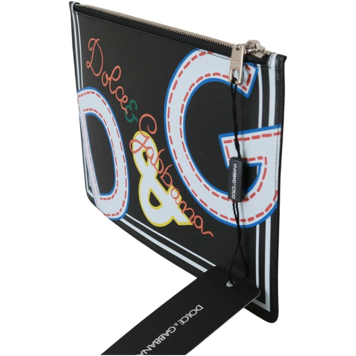 Dolce & Gabbana Black DG Print Mens Zipper Coin Purse Leather Wallet
