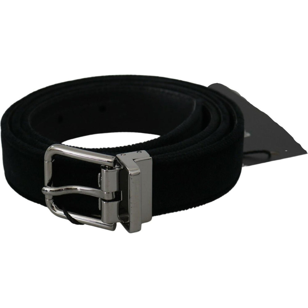 Dolce & Gabbana Black Velvet Leather Silver Buckle Belt BEL60335- 80