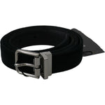 Dolce & Gabbana Black Velvet Leather Silver Buckle Belt BEL60335- 80