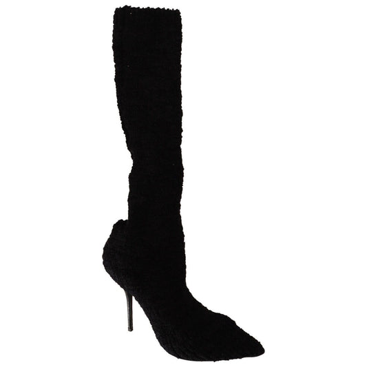Dolce & Gabbana Black Stretch Socks Knee High Booties Shoes