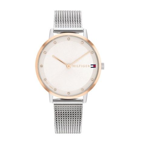 TOMMY HILFIGER MOD. PIPPA watch with silver mesh strap and minimalist design.