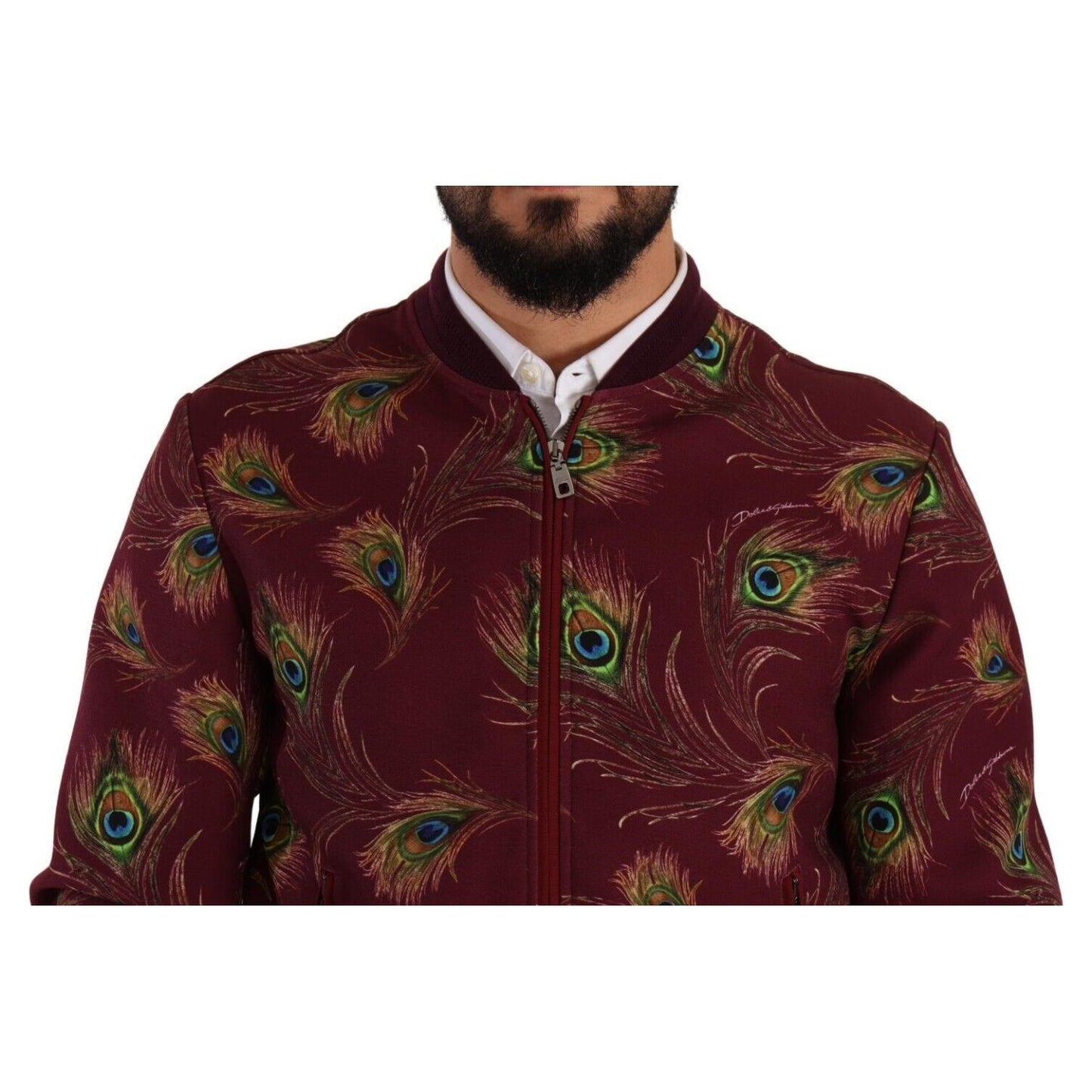 Dolce & Gabbana Red Peacock Polyester Stretch Full Zip Jacket