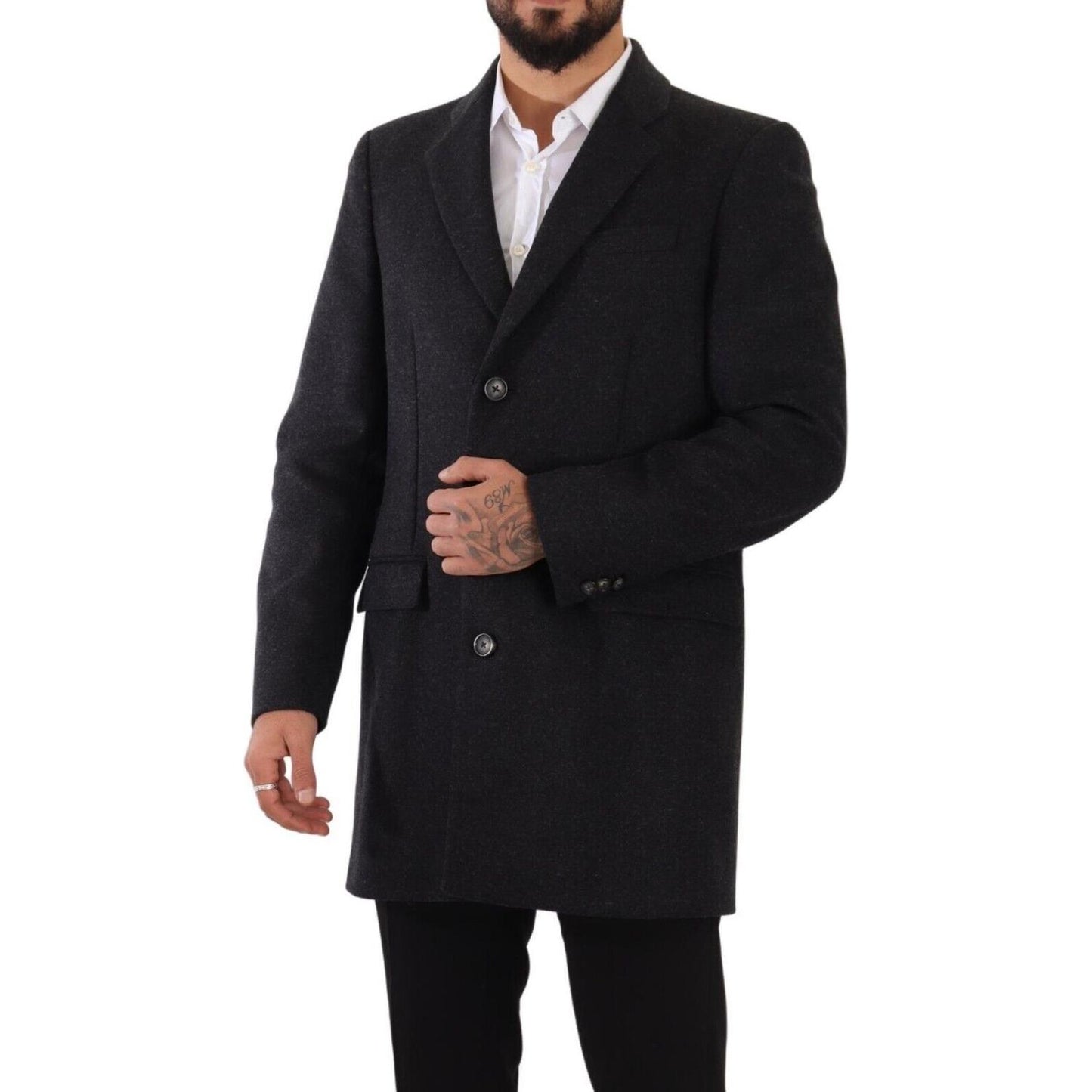 Dolce & Gabbana Elegant Dark Grey Woolen Overcoat Dolce & Gabbana Black