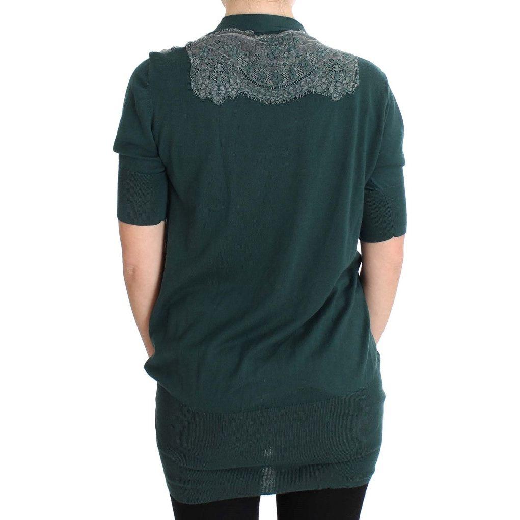 PINK MEMORIES Green Lace Cotton Cardigan Sweater