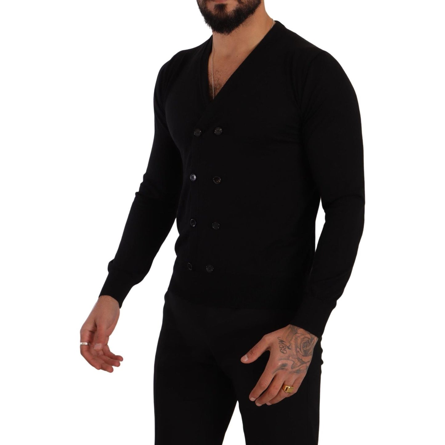Dolce & Gabbana Elegant V-Neck Black Cashmere Cardigan Dolce & Gabbana Black