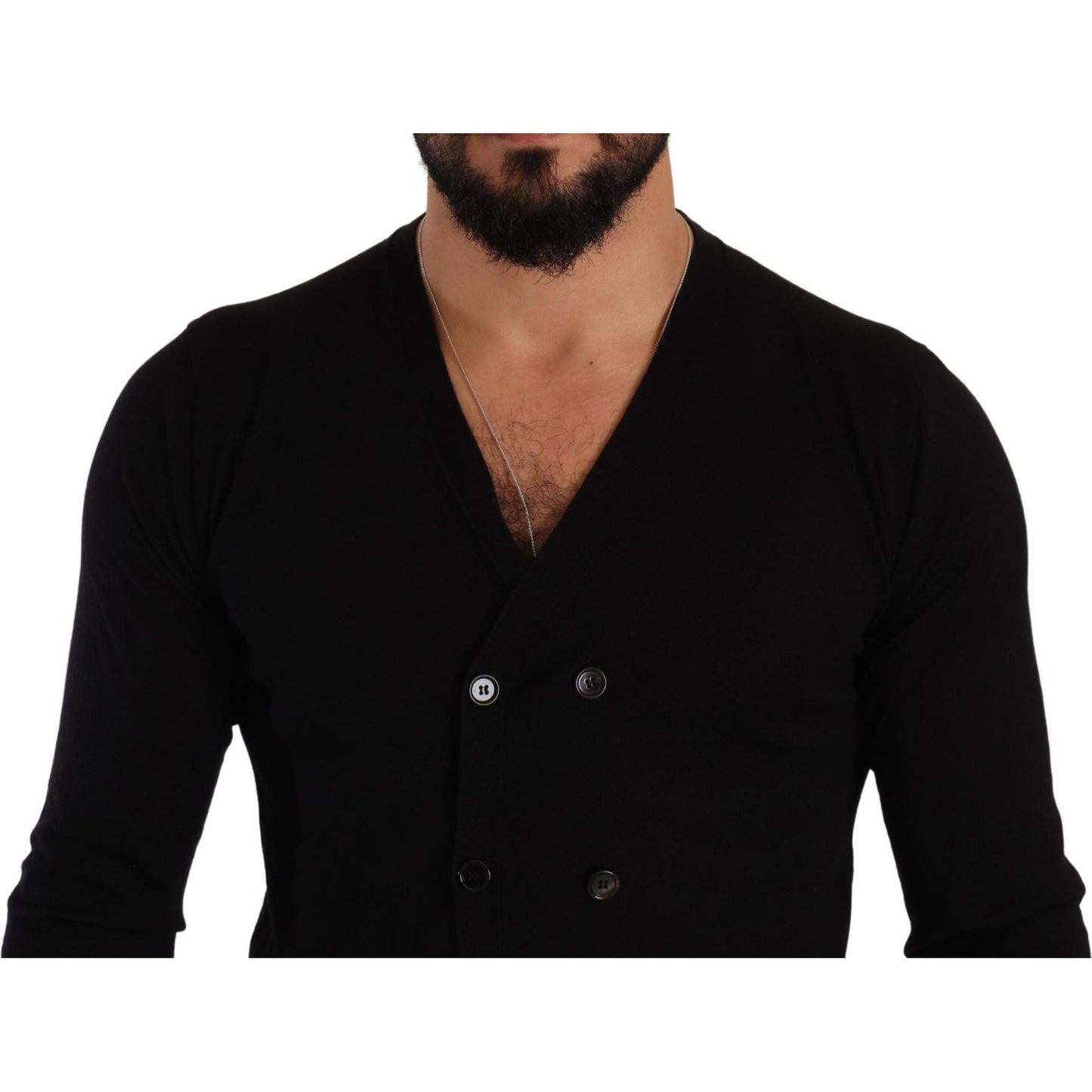 Dolce & Gabbana Elegant V-Neck Black Cashmere Cardigan Dolce & Gabbana Black