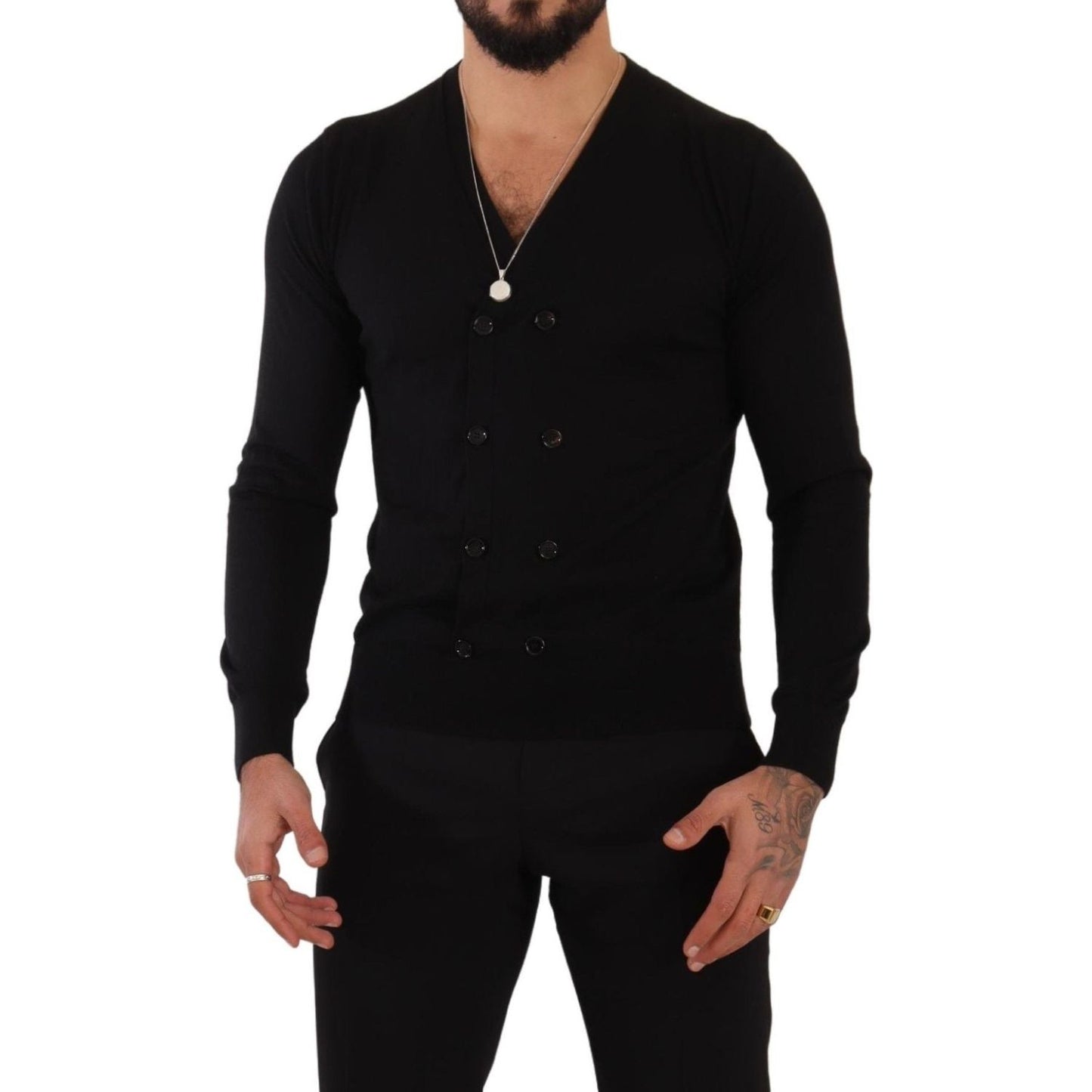 Dolce & Gabbana Elegant V-Neck Black Cashmere Cardigan Dolce & Gabbana Black