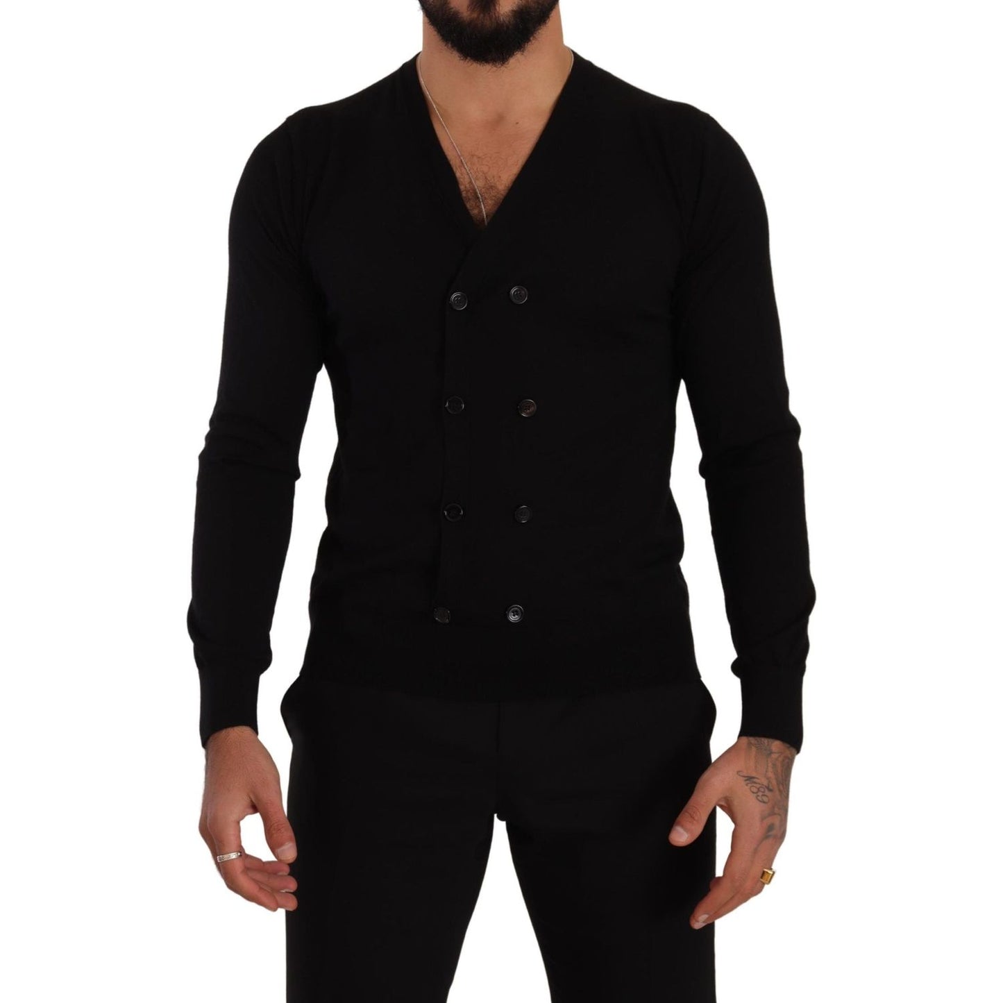 Dolce & Gabbana Elegant V-Neck Black Cashmere Cardigan Dolce & Gabbana Black