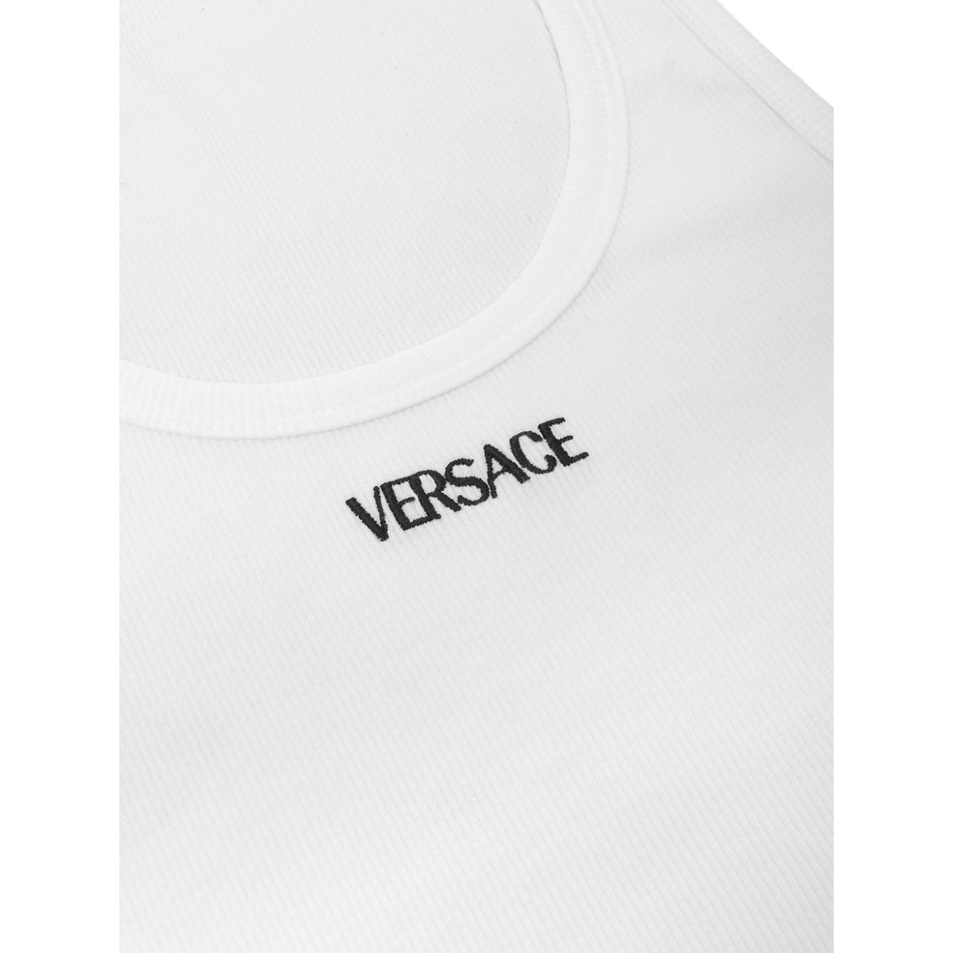Versace Logo-Embroidered Ribbed Stretch-Cotton Jersey Tank Top Topwear Versace Lavender