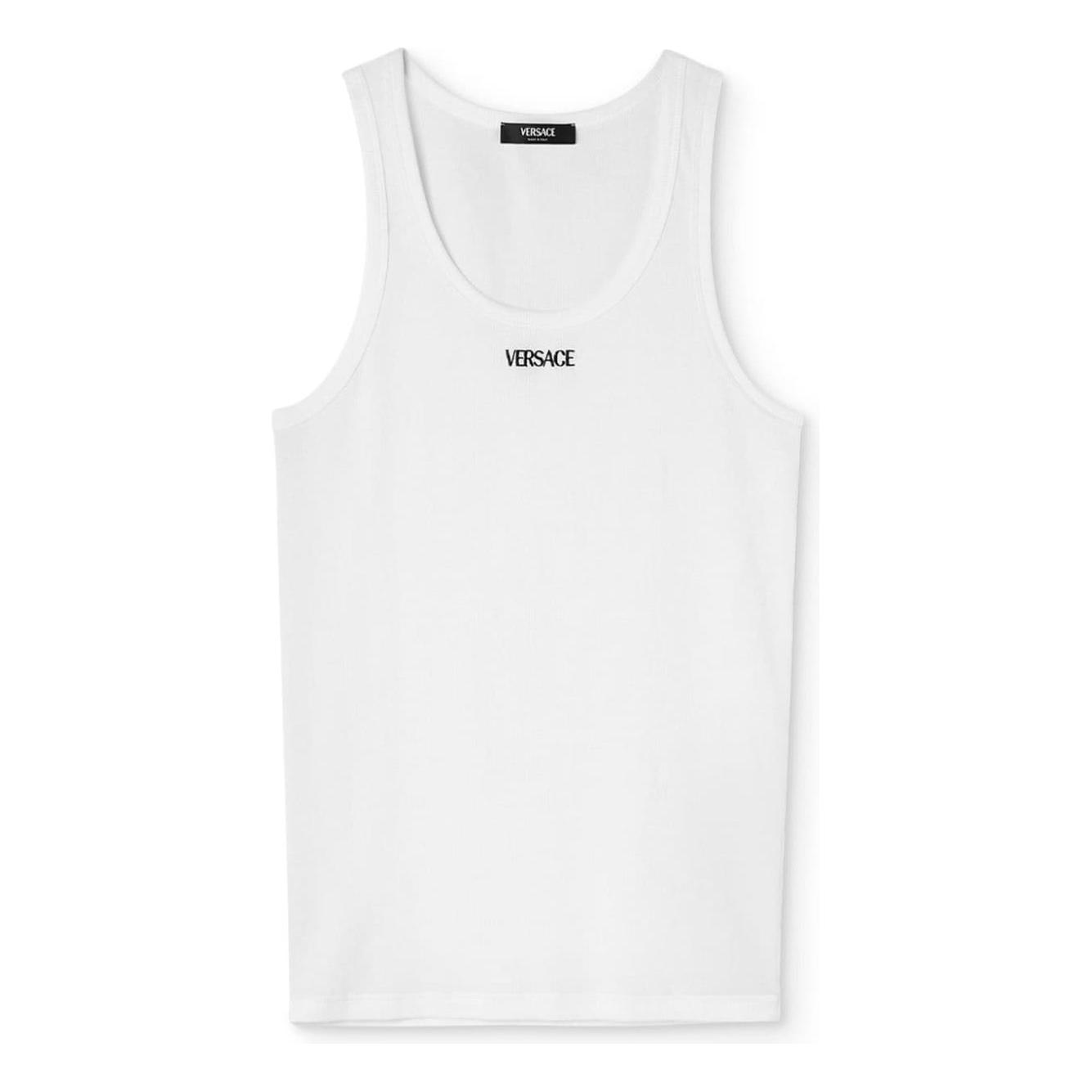 Versace Logo-Embroidered Ribbed Stretch-Cotton Jersey Tank Top Topwear Versace White Smoke