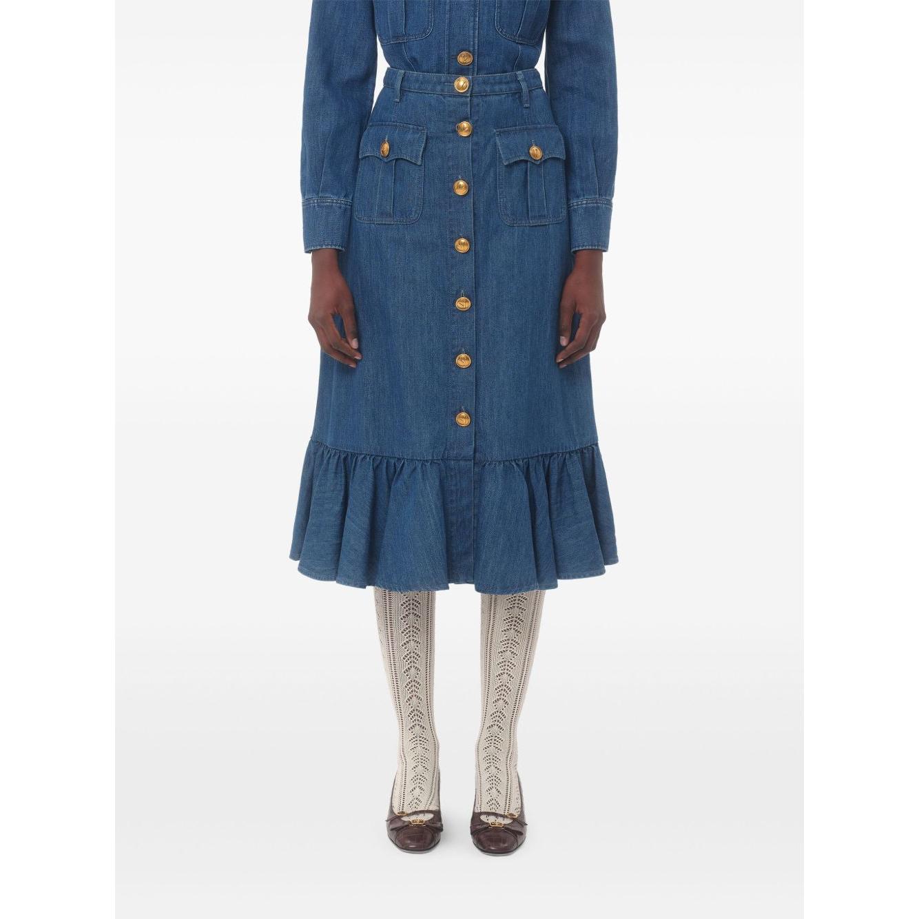 Valentino Denim Midi Skirt Skirts Valentino White Smoke