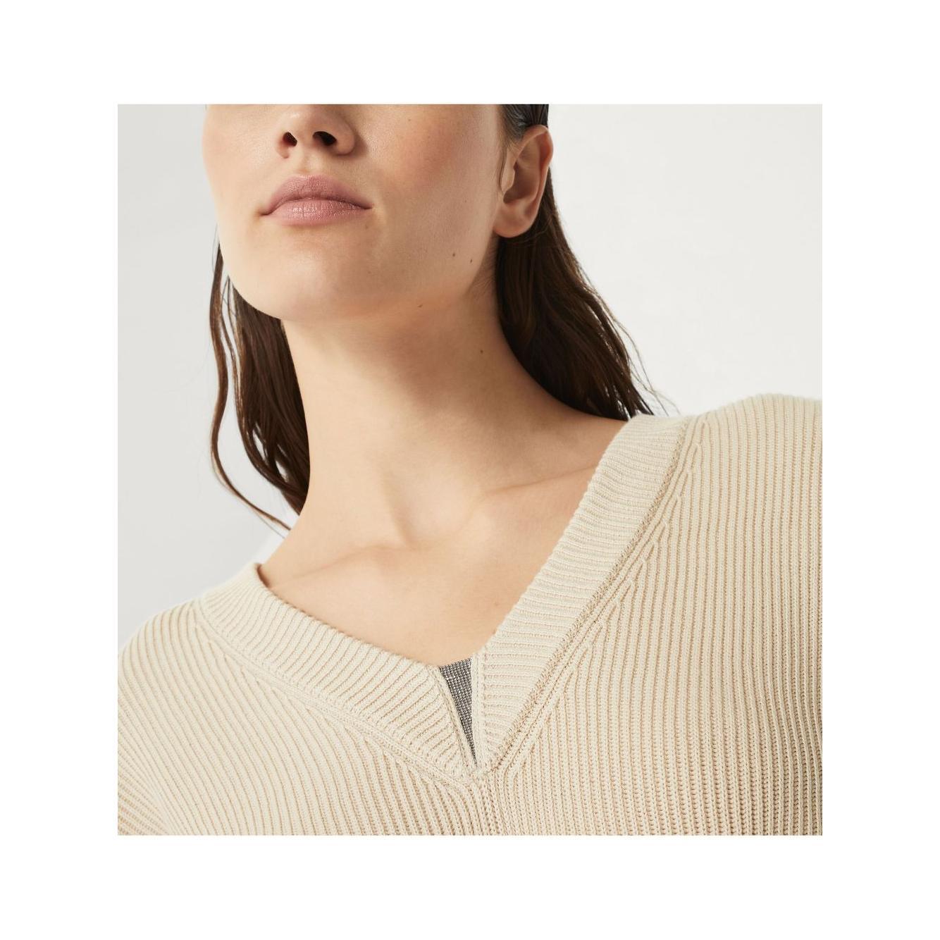Brunello Cucinelli cotton english rib sweater with shiny detail M19255002C9733-P25