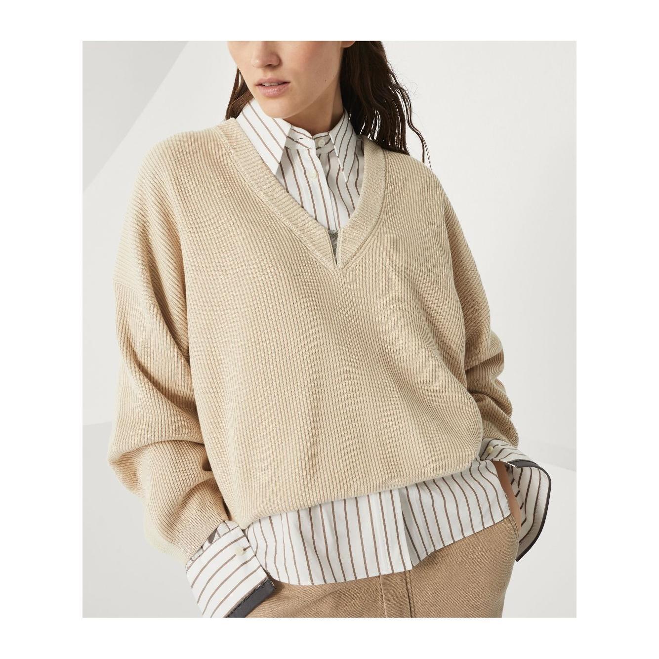 Brunello Cucinelli cotton english rib sweater with shiny detail M19255002C9733-P25