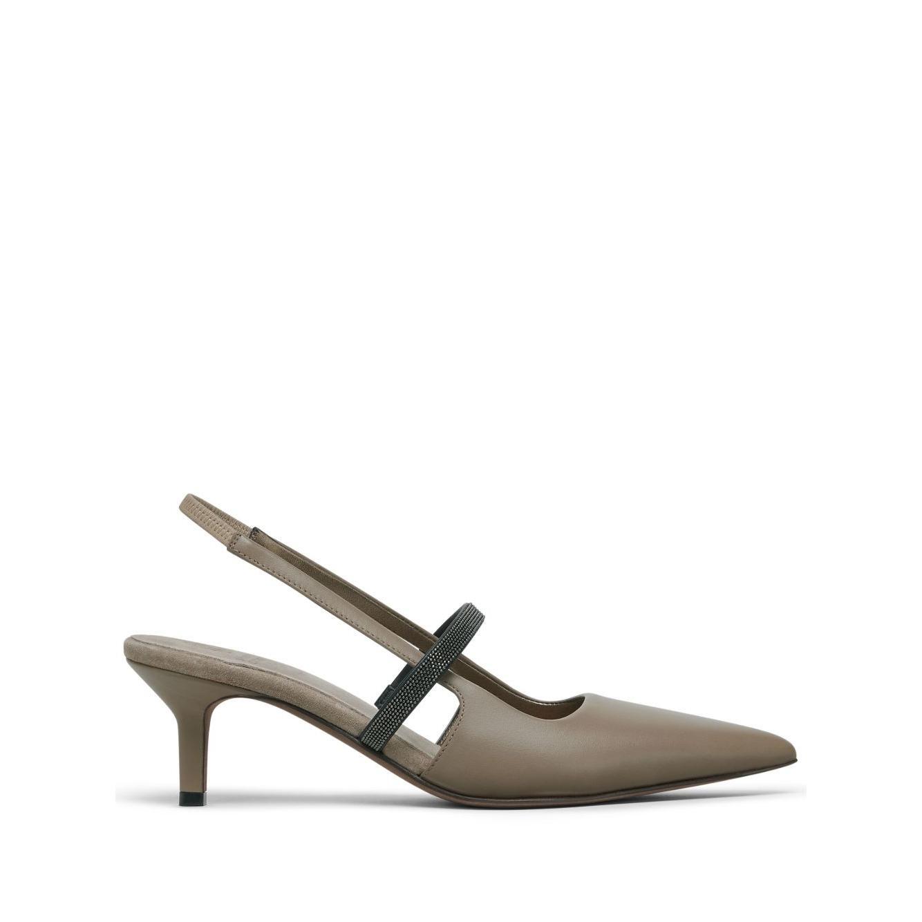 Brunello Cucinelli City Heels in Nappa Leather with Shiny Strap MZSKC2715C5859-P25