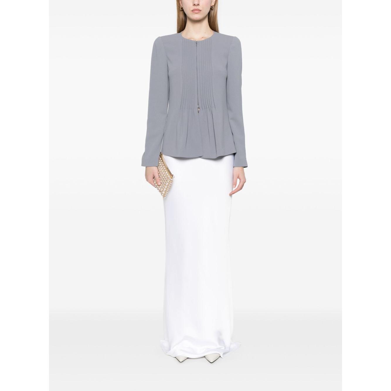 Emporio Armani Jacket in fluid woven fabric with pleats Jackets Emporio Armani White Smoke