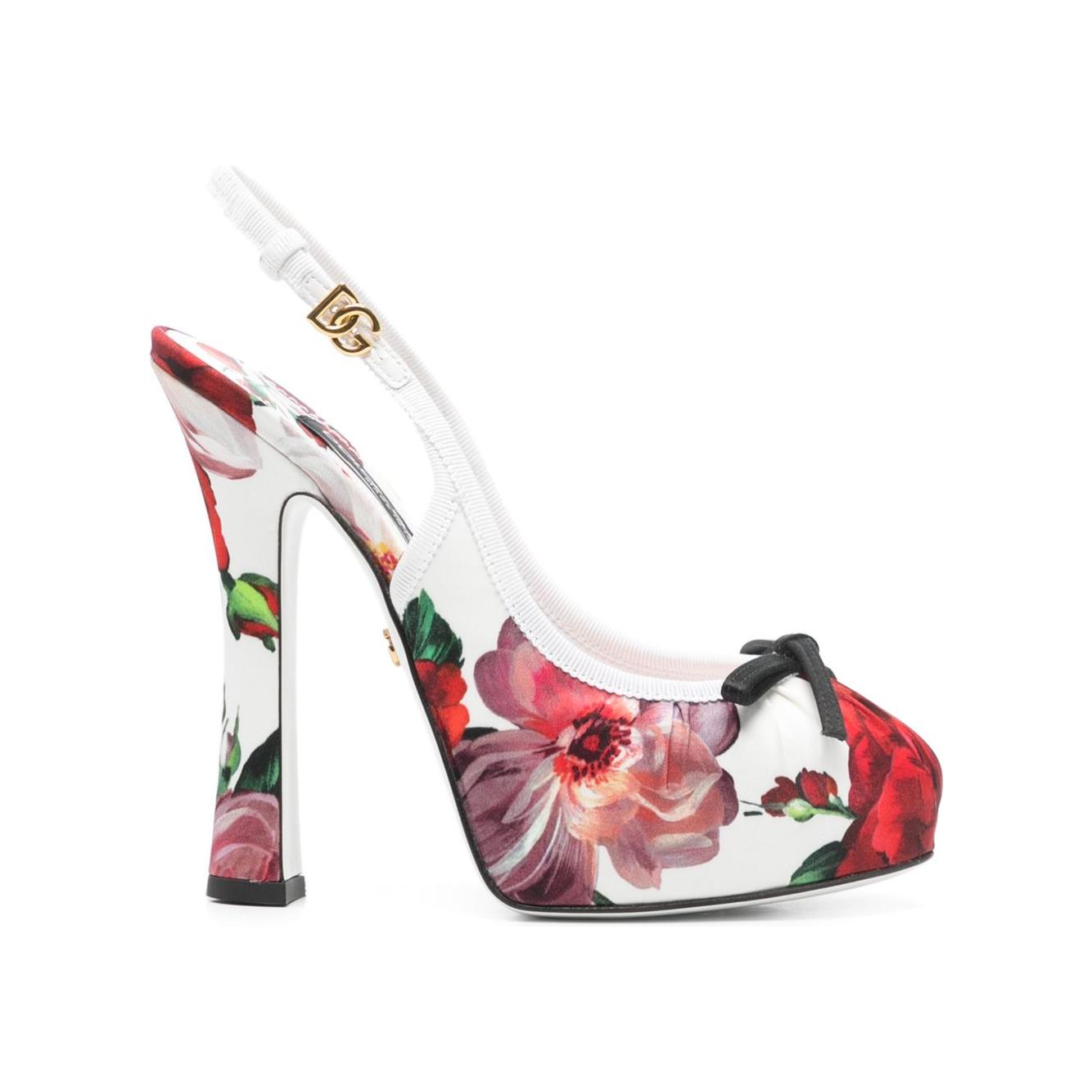Dolce & Gabbana Floral Printed Satin Slingbacks