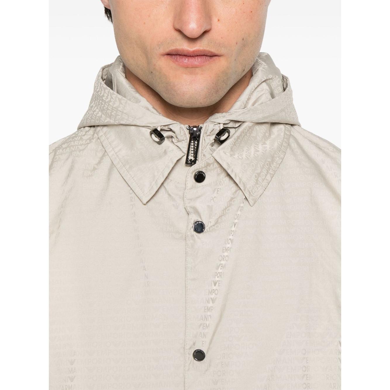 Emporio Armani Blouson with internal nylon bib jacquard all-over lettering Jackets Emporio Armani Light Gray