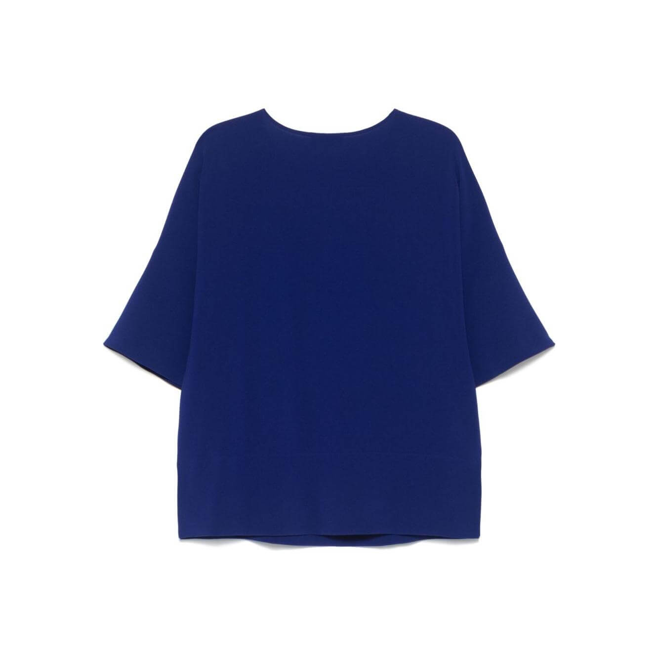 Alberto Biani royal blue Cady blouse with drop shoulder three-quarter sleeves, short side slits. True to size, elegant women's fashion top.