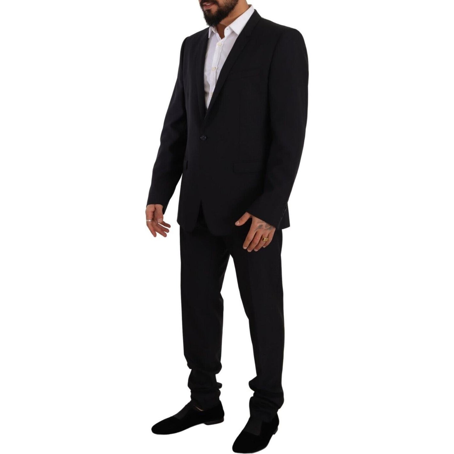 Dolce & Gabbana Elegant Navy Slim Fit Wool Silk Two-Piece Suit Dolce & Gabbana Black