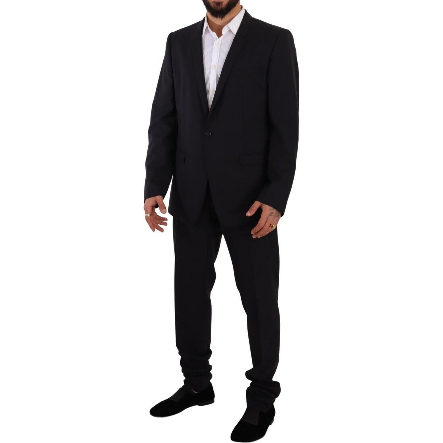 Dolce & Gabbana Elegant Navy Slim Fit Wool Silk Two-Piece Suit Dolce & Gabbana Black