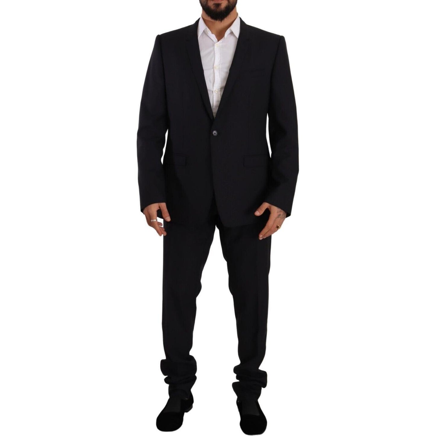 Dolce & Gabbana Elegant Navy Slim Fit Wool Silk Two-Piece Suit Dolce & Gabbana Black
