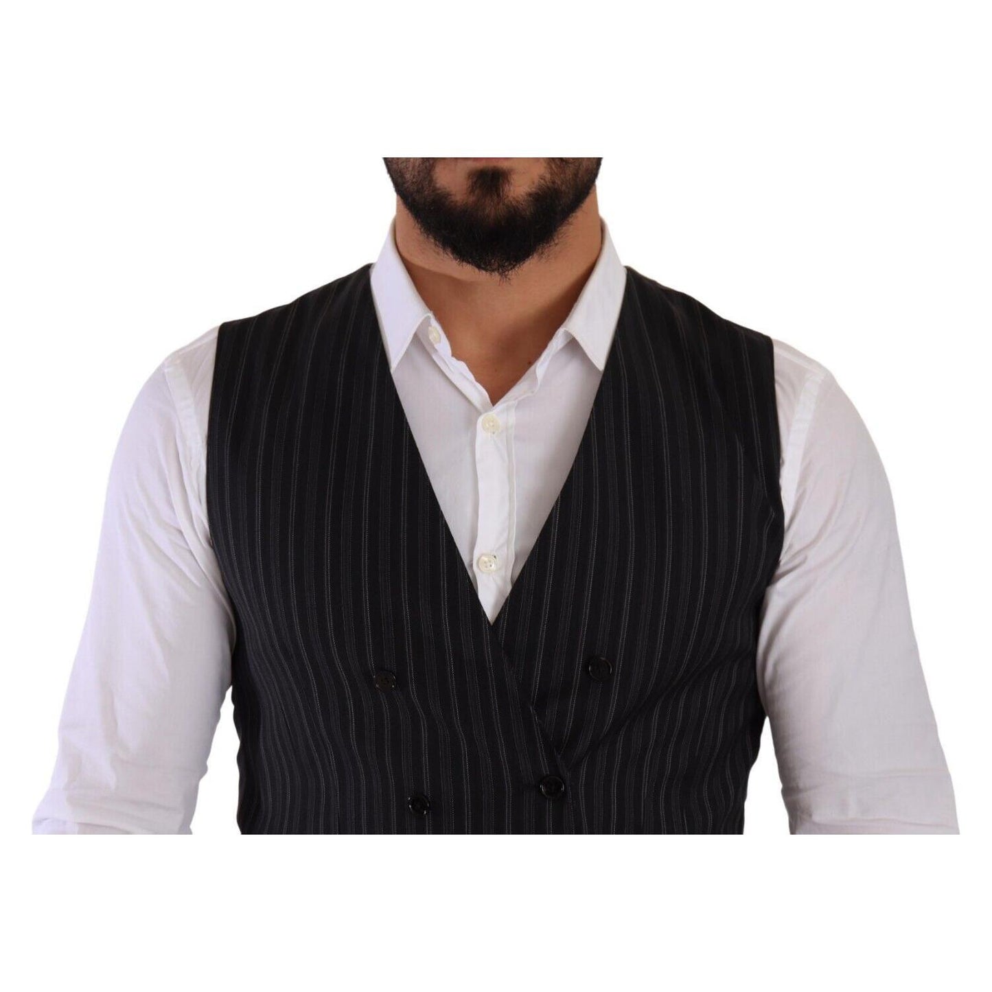 Dolce & Gabbana Gray Striped Double Breasted Waistcoat Vest TSH7592 - 48