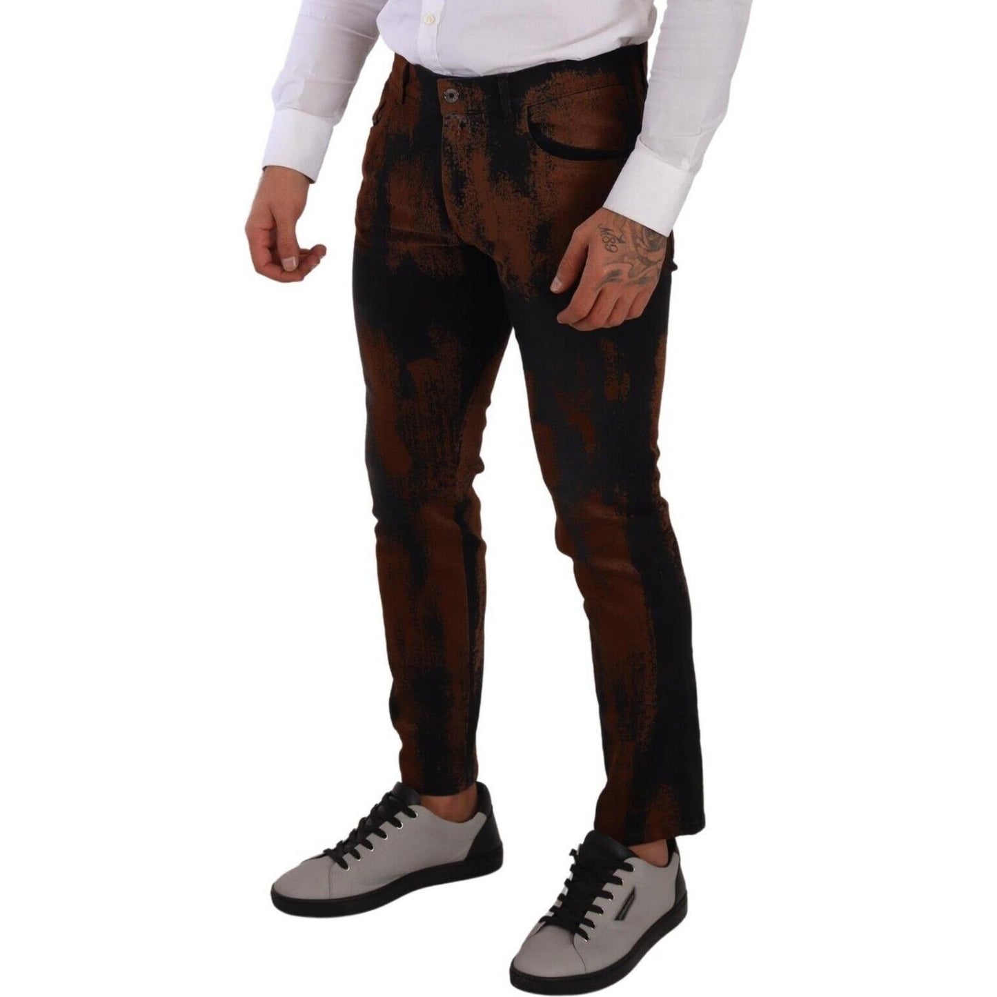 Dolce & Gabbana Black Brown Tie Dye Cotton Skinny Denim Jeans PAN72716 - 48