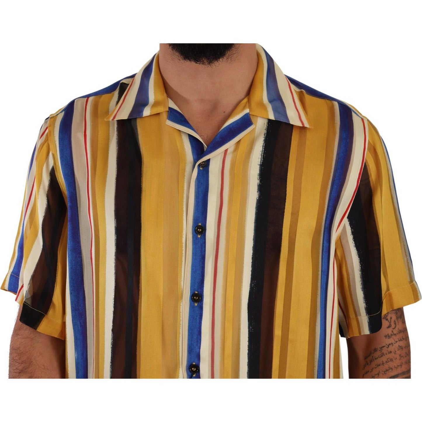 Dolce & Gabbana Yellow Striped Silk-Blend Men's Shirt Dolce & Gabbana Sienna