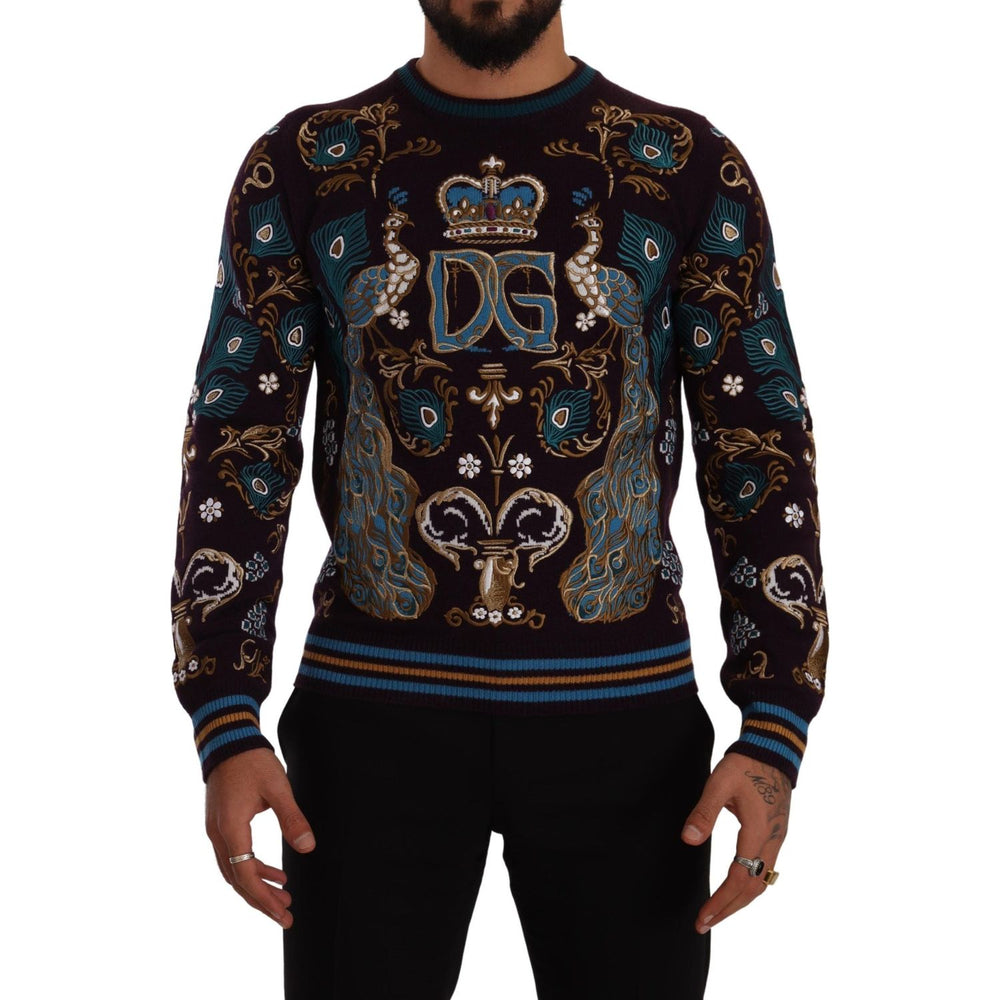 Dolce & Gabbana Bordeaux Cashmere DG Crown Embroidered Sweater TSH7493- 44