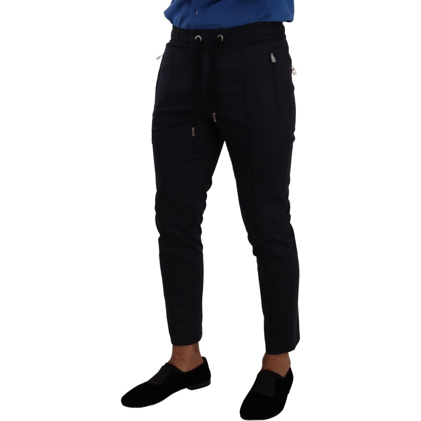 Dolce & Gabbana Elegant Dark Blue Skinny Jogging Pants Dolce & Gabbana Black