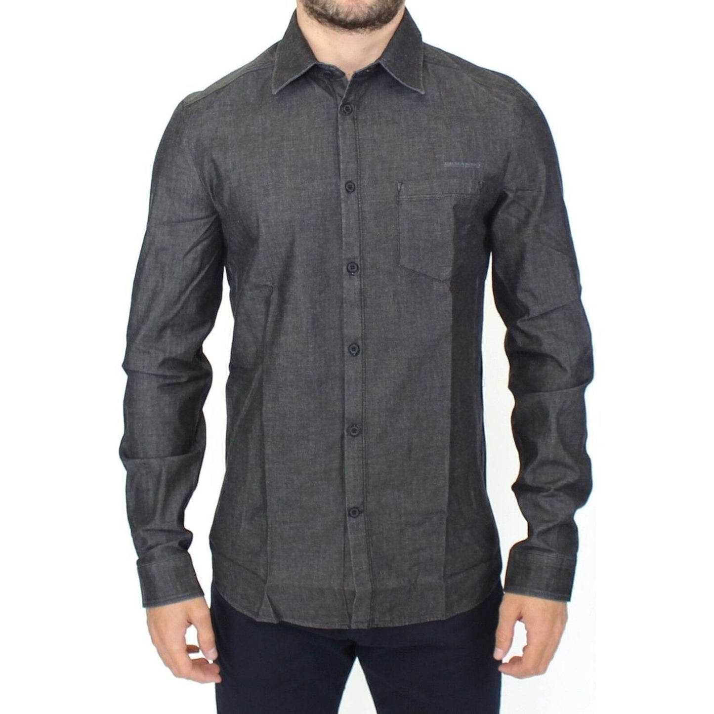 Ermanno Scervino Elegant Gray Stretch Denim Casual Shirt Ermanno Scervino Dark Slate Gray