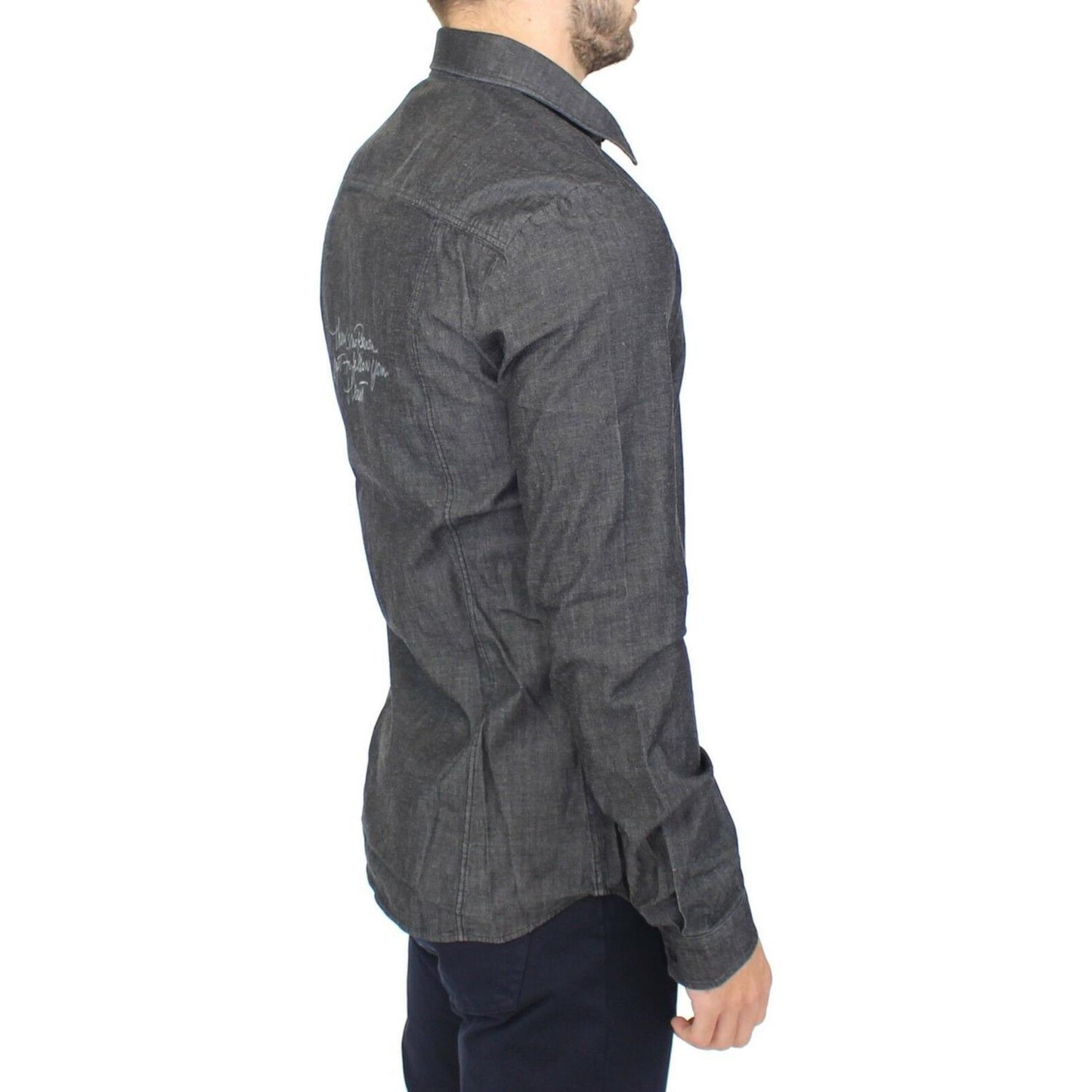 Ermanno Scervino Elegant Gray Stretch Denim Casual Shirt Ermanno Scervino Dark Slate Gray