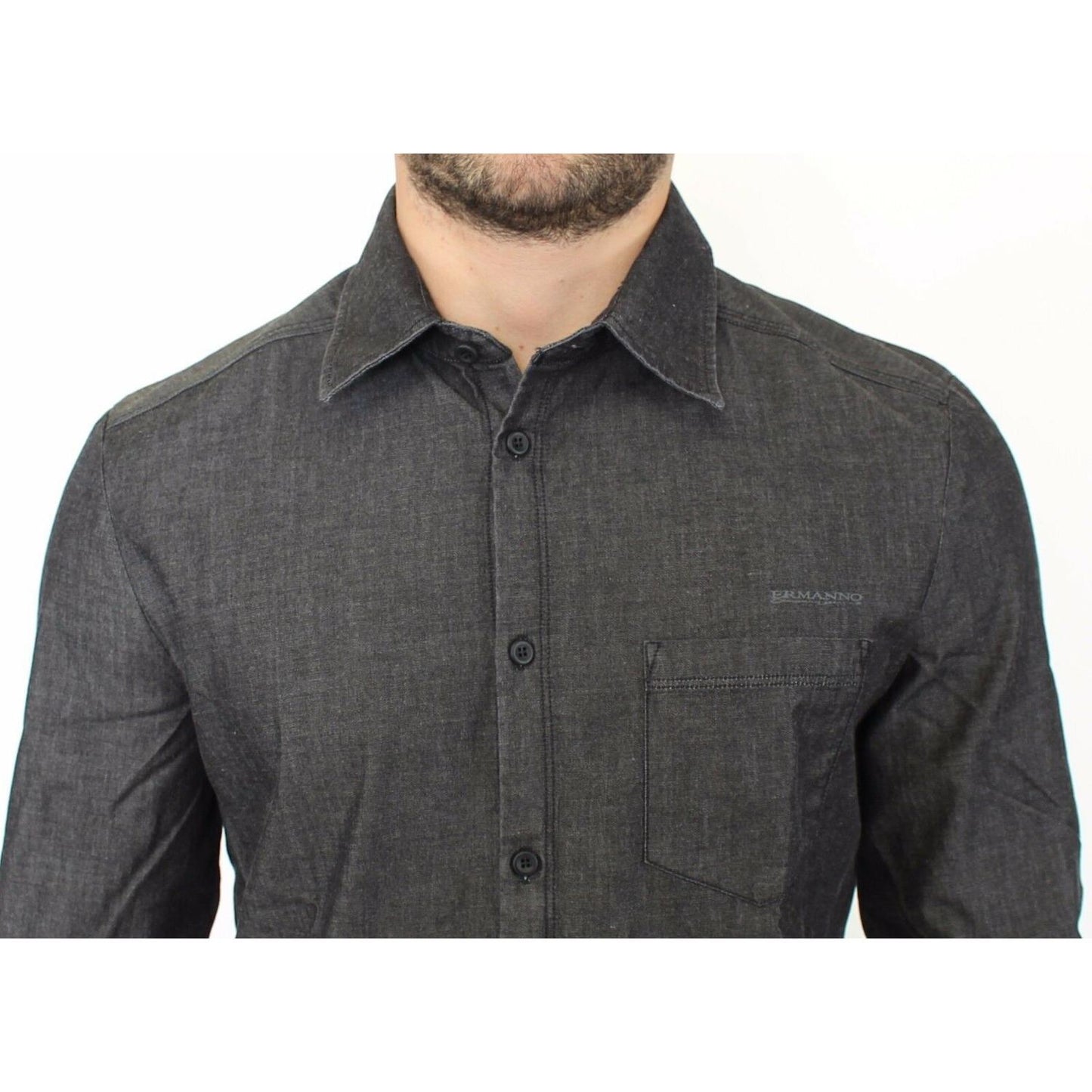 Ermanno Scervino Elegant Gray Stretch Denim Casual Shirt Ermanno Scervino Dark Slate Gray
