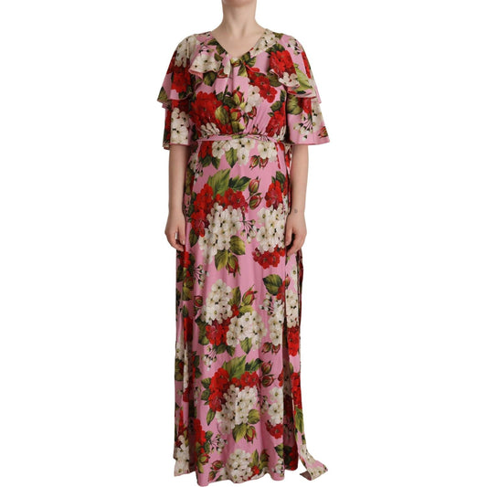 Dolce & Gabbana Pink Floral Silk Stretch Gown Maxi Dress