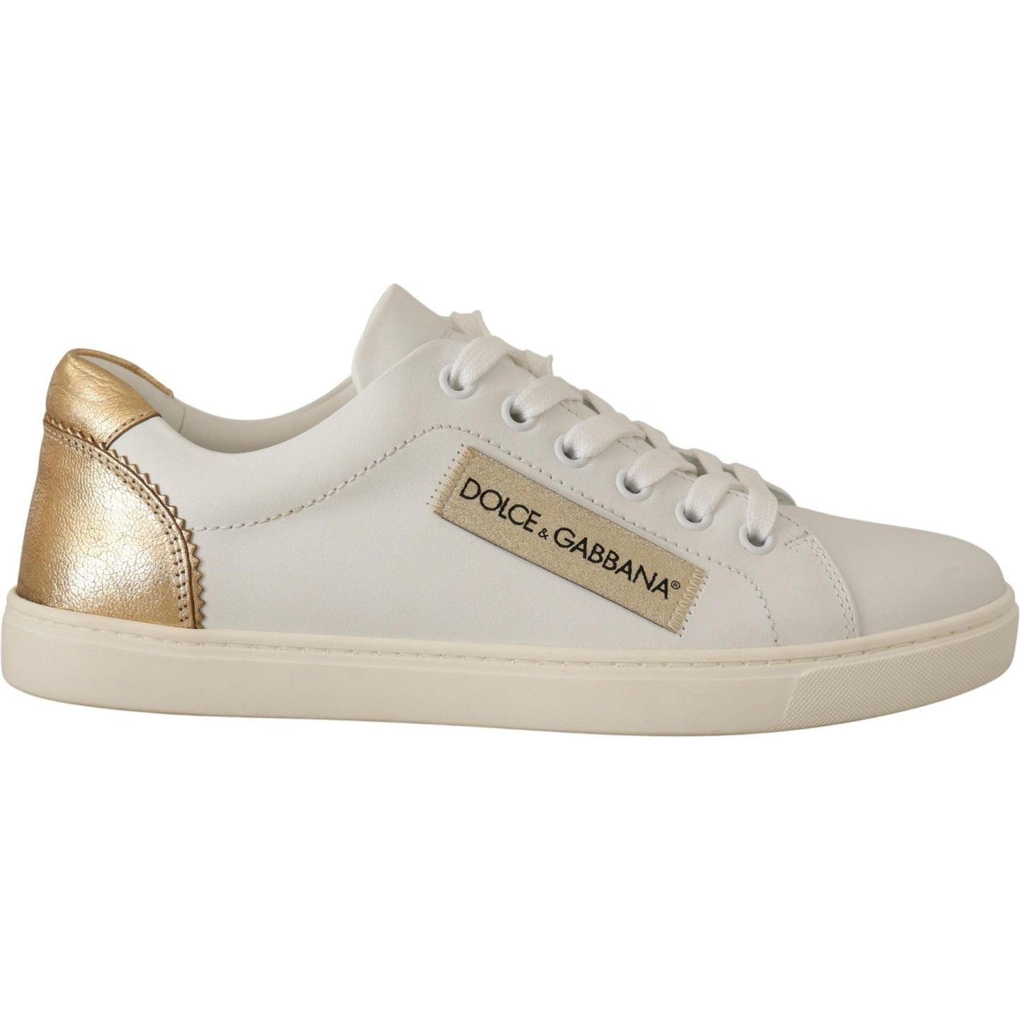 Dolce & Gabbana White Gold Leather Low Top Sneakers