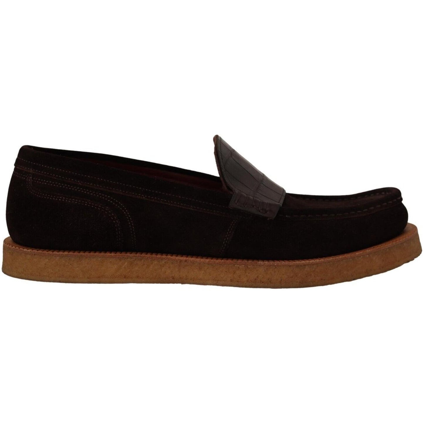 Dolce & Gabbana Elegant Suede Crocodile Loafers in Brown Dolce & Gabbana Black