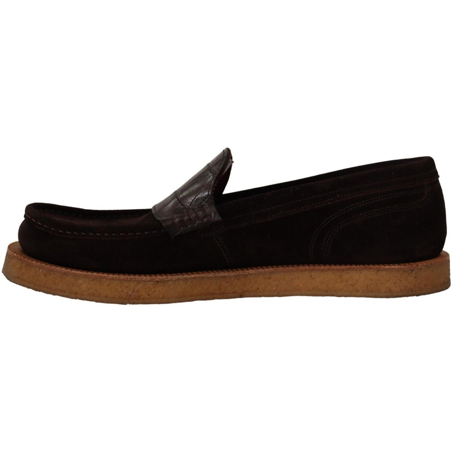 Dolce & Gabbana Elegant Suede Crocodile Loafers in Brown Dolce & Gabbana Black