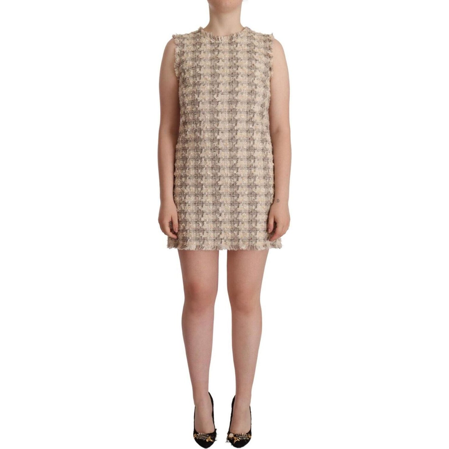 Dolce & Gabbana Beige Checkered Sleeveless Mini Shift Dress DR28615 - 40