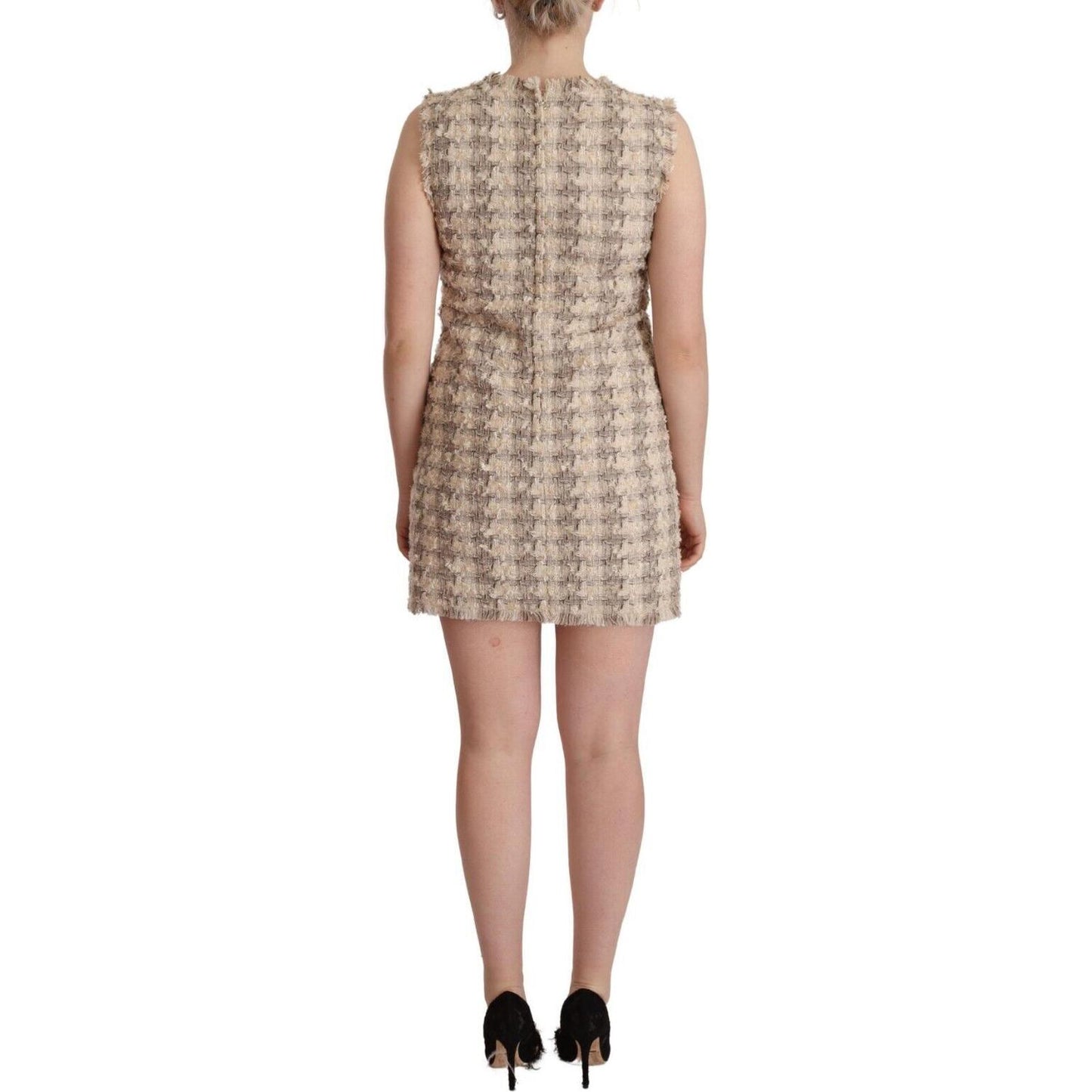 Dolce & Gabbana Beige Checkered Sleeveless Mini Shift Dress DR28615 - 40
