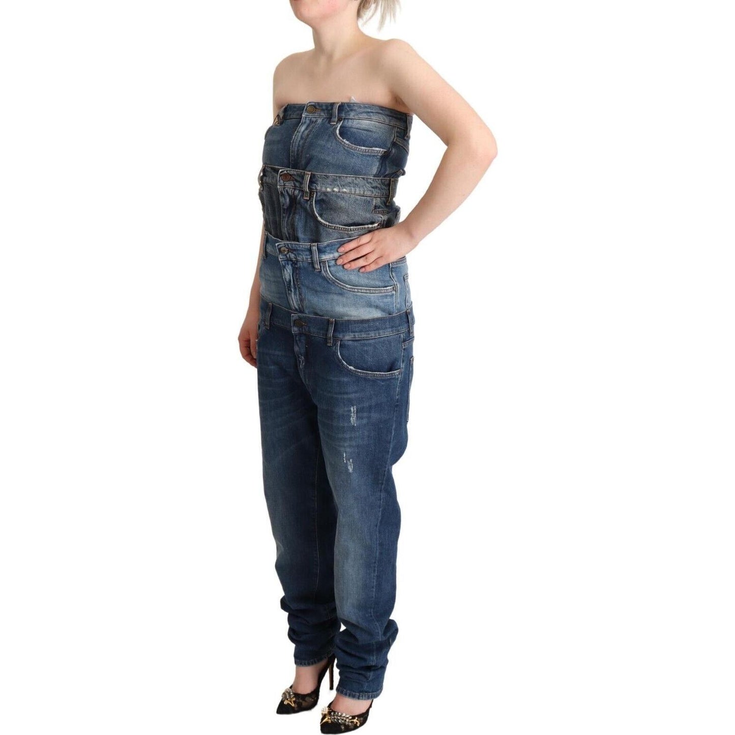 Dolce & Gabbana Dark Blue Cotton Strapless Denim Jumpsuit Dress PAN72794 - 40